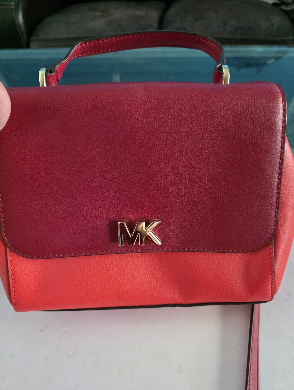 New Michael Kors Two-Tone Red and Coral Top-Handle Satchel